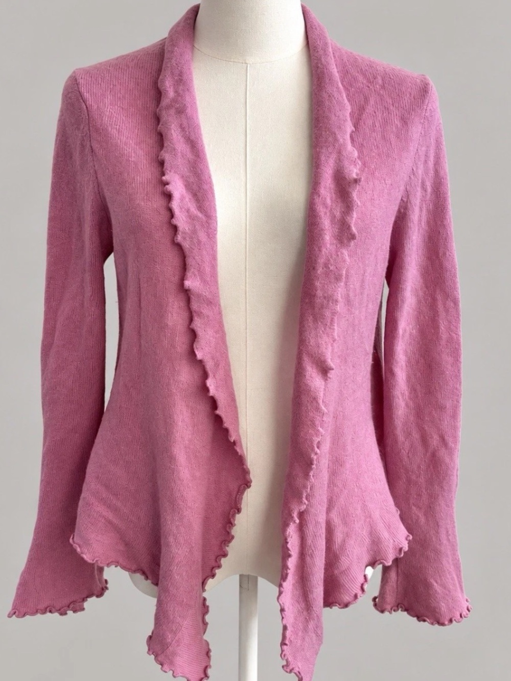 Cynthia Rowley Cashmere Cardigan Womens M Pink Ruffle Open Front